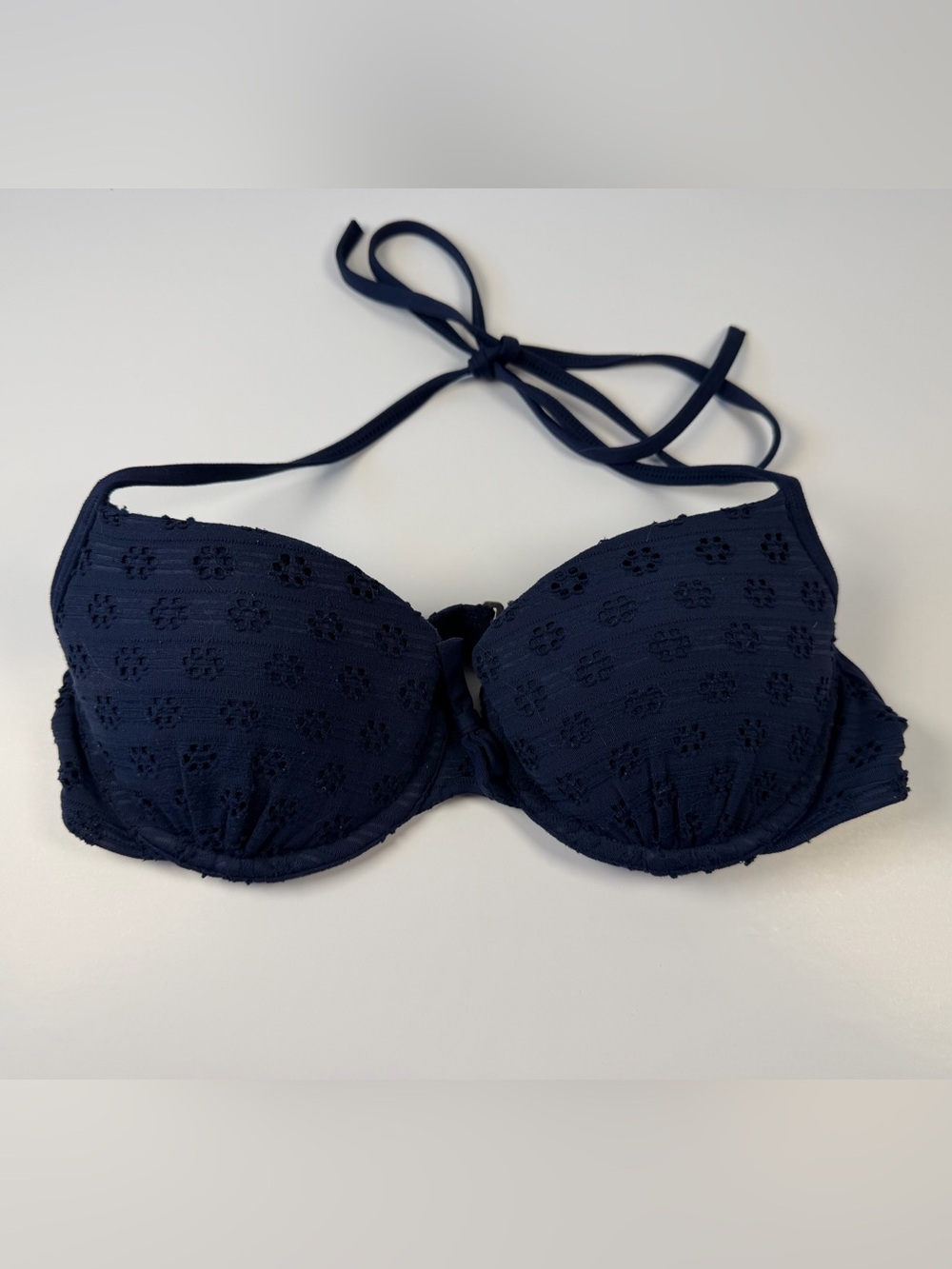 Abercrombie & Fitch Navy Eyelet Push-Up Bikini Top Small 32C 34B 36A Padded Bra